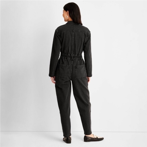 NWOT Women's Long Sleeve Denim Jumpsuit - Universal Thread Washed Black 00 - Picture 3 of 8